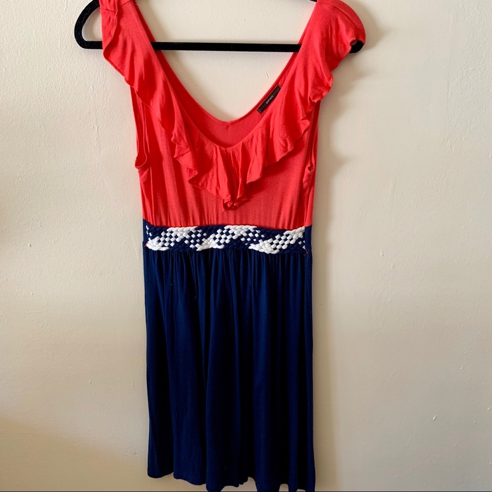 Coral and Navy Ruffled Dress